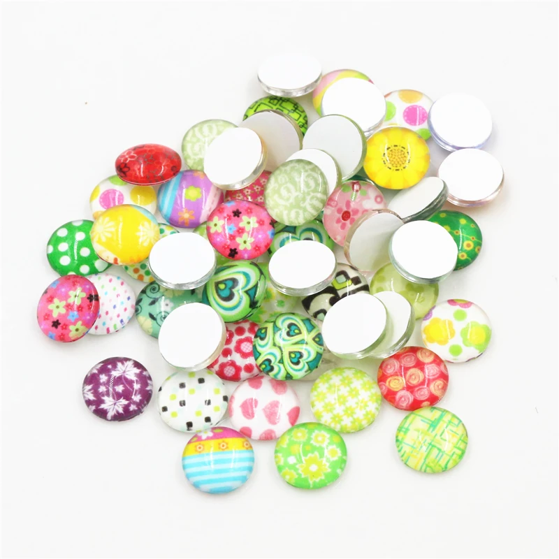 

50pcs/Lot 12mm Cut Fashion Style Photo Glass Cabochons Mixed Color Cabochons For Bracelet earrings necklace Bases Settings-E1-57