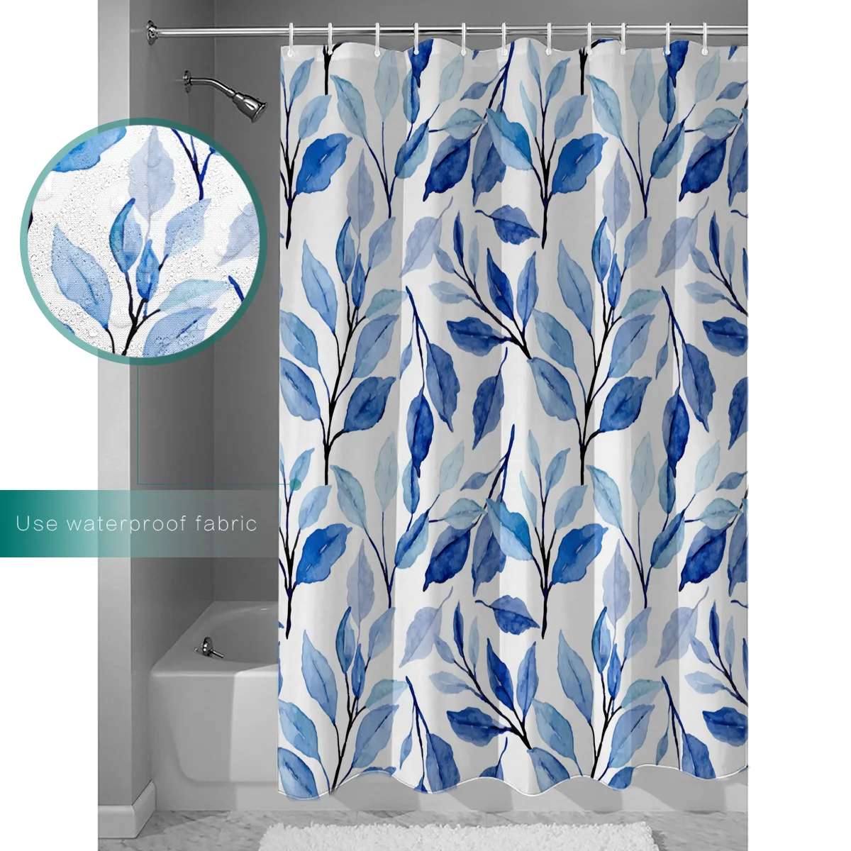 Сверхдлинные тканевые занавески для душа в этническом стиле с листьями