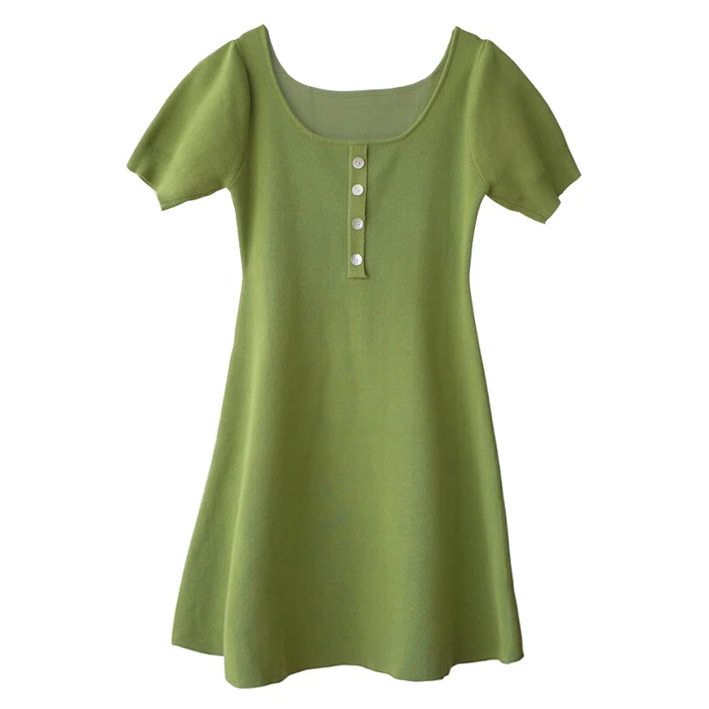 Облегающее вязаное платье трапециевидной формы с коротким рукавом Новинка Сезон