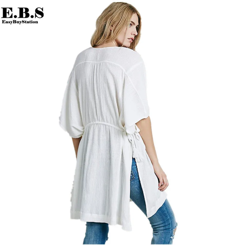 New Summer Style V-neck swimsuit cover up short beach dress Women Swimwear Cover Ladies Beach Wear Shirt Dress Casual Tops | Женская