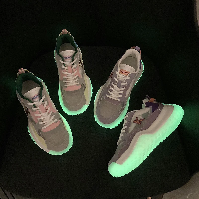 

2021 Breathable Sneakers Women Luminous Wear-Resistant Comfortable Breathable Mesh Fashion Chunky Women Shoes Zapatillas Mujer