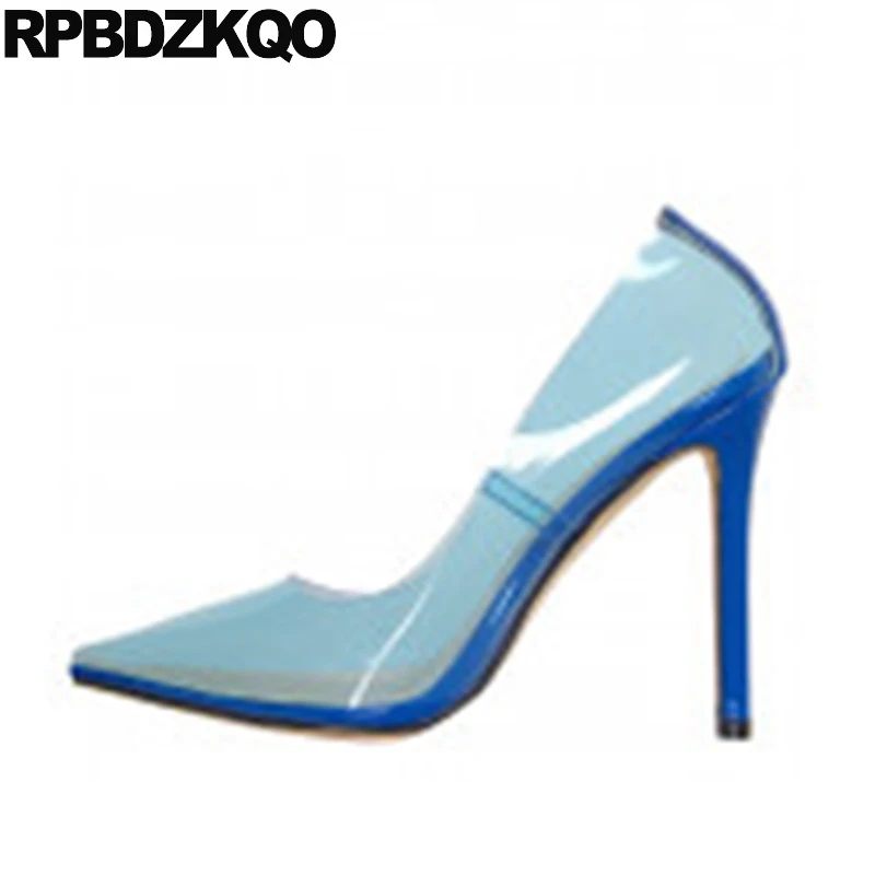 Прозрачный размера плюс прозрачные женские туфли на высоком каблуке Цвет Синий