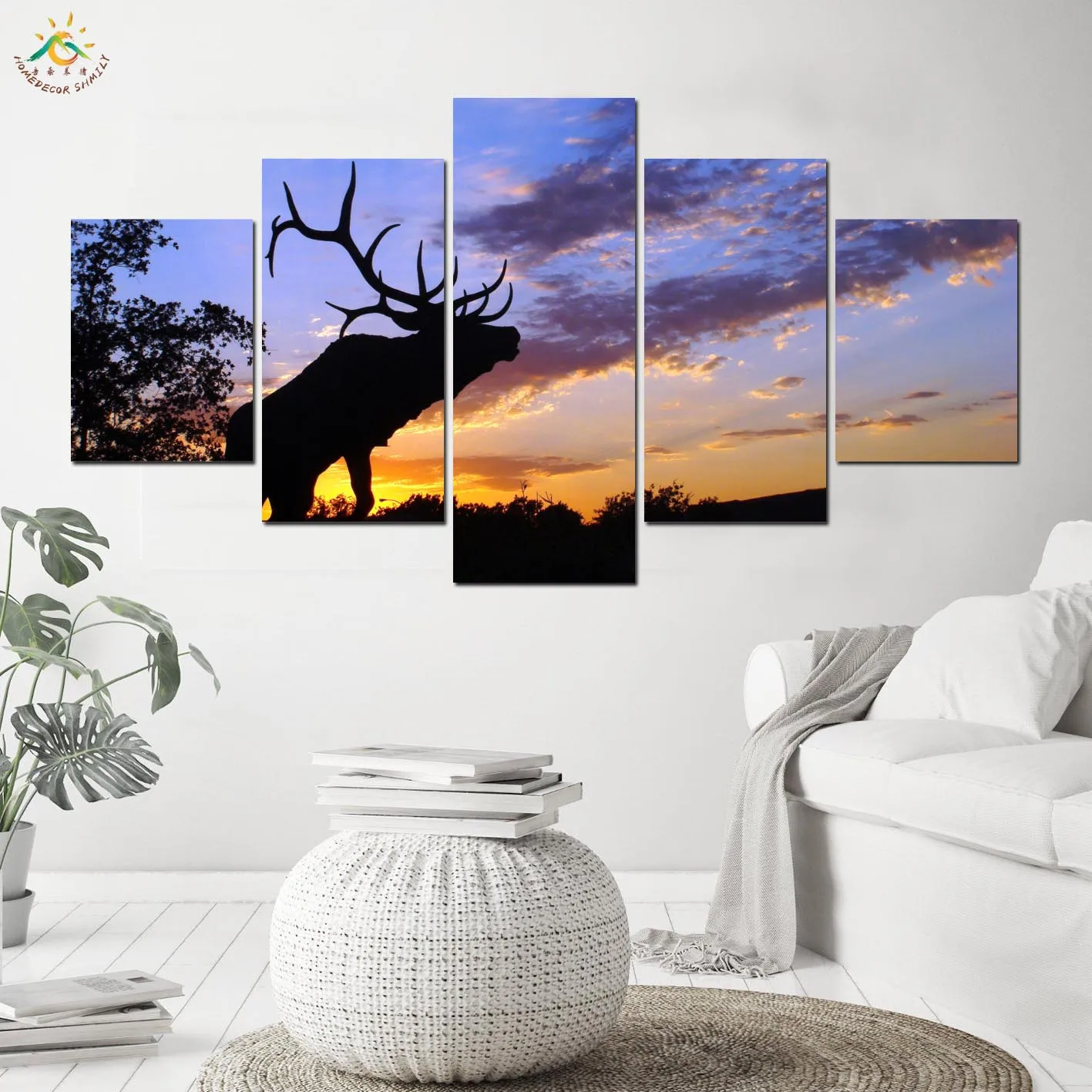 Лесной Олень в Картина на холсте закат современный домашний декор печати и