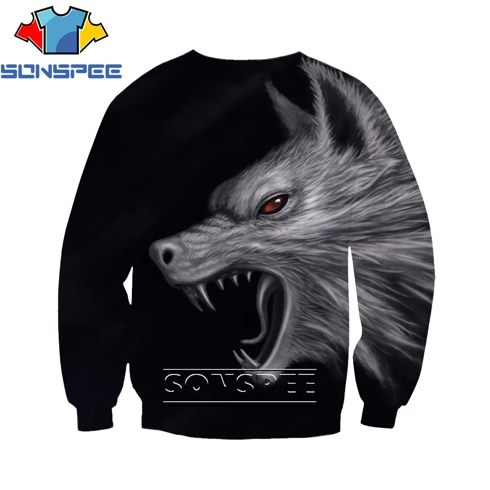 

SONSPEE 3D Animal Evil Wolf Round Neck Casual Printed Sweatshirt Spring And Autumn Men's Oversized Loose Sweater Fashion Trend M