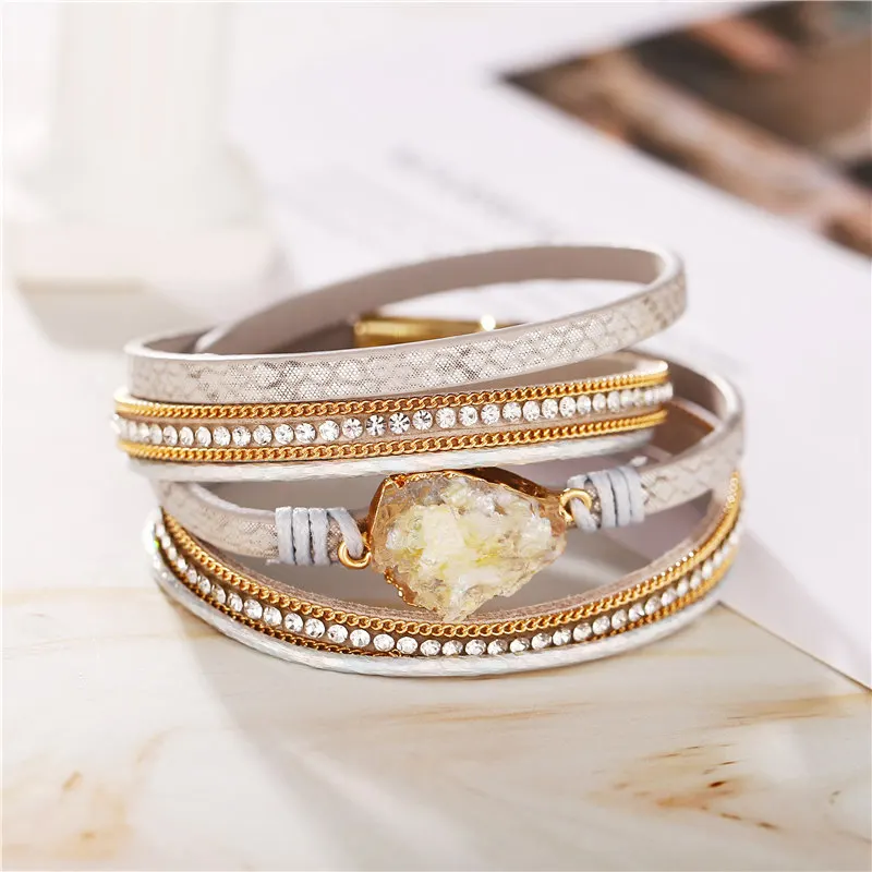 Женский винтажный браслет IF YOU новый многослойный кожаный с камнями и