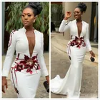 Женское платье с юбкой-годе, белое платье с длинным рукавом, вышивкой и аппликацией, платье для выпускного вечера с глубоким V-образным вырезом, 2022