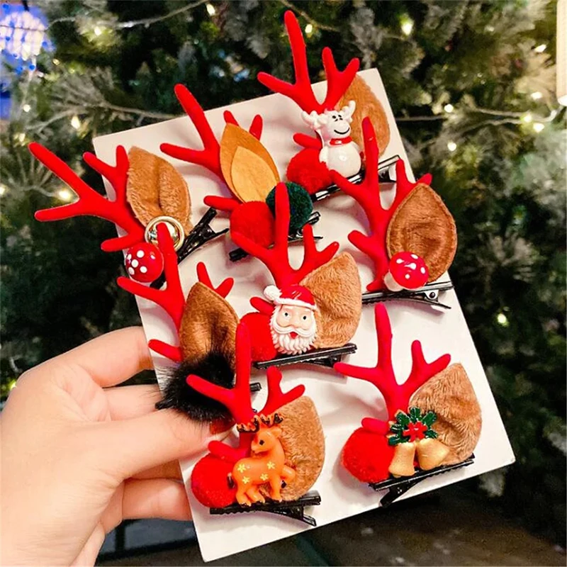 

2Pc Girls Christmas Elk Horn Hairpin Side Clip Duckbill Clip Xmas Party Role-playing Props Female Women's Cute Hair Accessories