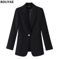 boliyae solid color blazers for women elegant stylish khaki coat spring autumn casual suits jackets office business outwear top