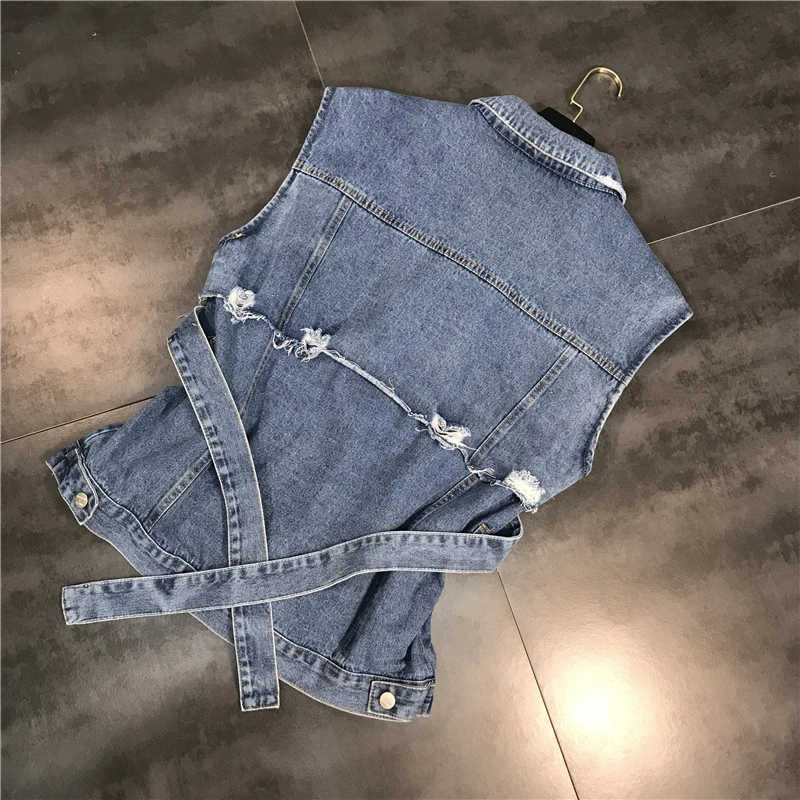 

Женский джинсовый жилет с поясом, повседневный жилет без рукавов с цепочкой, осень 2020