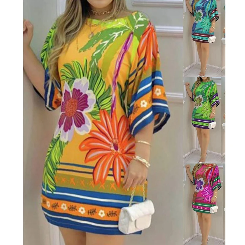 

Sexy Summer Dress Women Fashion Half Sleeve Round Neck Printed A-LINE Mini Dress for Women LUGENTOLO