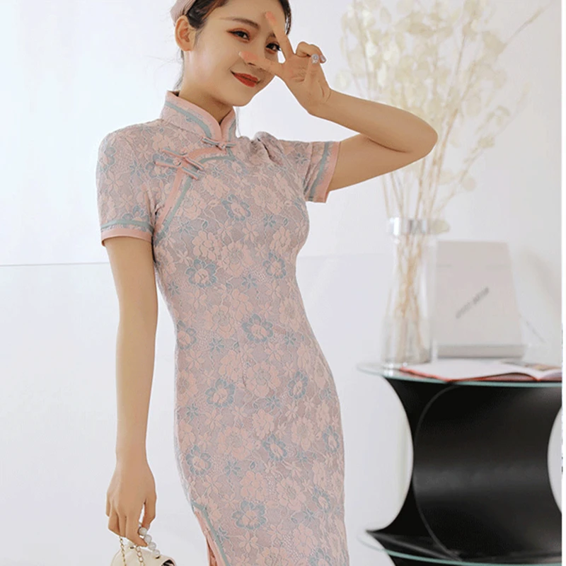 2020 китайское платье с принтом женское коротким рукавом улучшенное традиционное