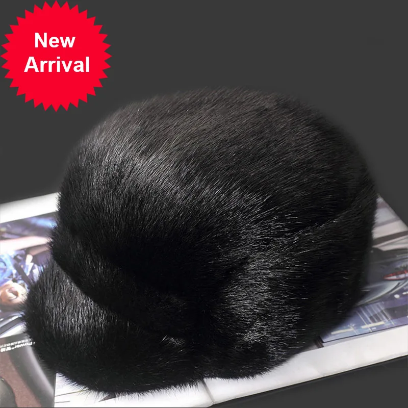 

Шапка из меха норки 170769 для мужчин, новая модная мужская теплая зимняя шапка из натурального меха норки, плоская шапка с защитой ушей