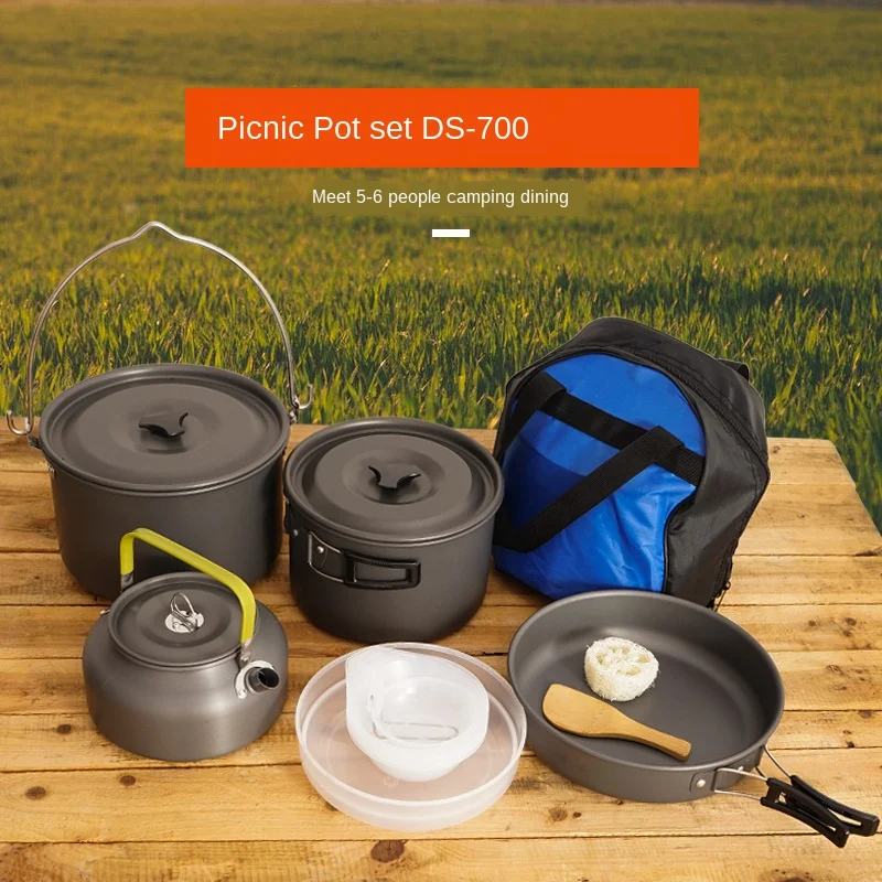 

Large Capacity Lightweight Outdoor Camping Non-stick Pan Cookware Cooking Utensil Travel Pots Set with Kettle Portable Cookware