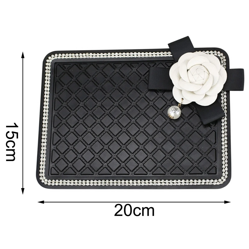 

Auto Dashboard Non-slip Pad with Camellia Ornaments Auto Car Phone Anti-skid Mat Fashion Diamond-studded Car Anti-slip Mat