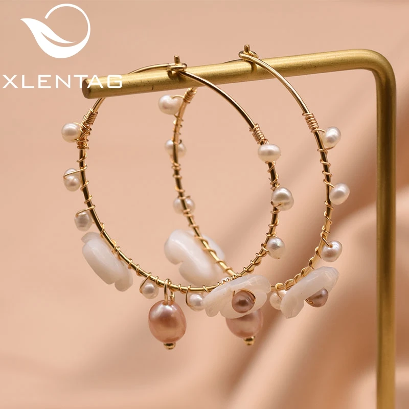 XlentAg натуральные красочные розовые жемчужные круглые серьги кольца для женщин в