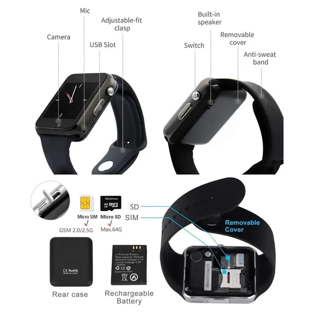 Smart Watch A1 Support SIM TF Card Sport Pedometer Camera Call Sedentary Reminder Bluetooth Android Wristband Man Women | Электроника