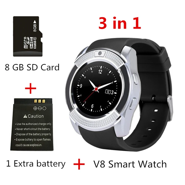3 in 1 silver V8 Смарт-часы Bluetooth умные часы с сенсорным экраном наручные часы с камерой/слотом для sim-карты, водонепроницаемые Смарт-часы DZ09 X6 VS M2 A1 - Цвет: 3 in 1 silver