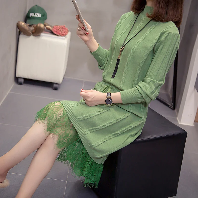 Женское платье свитер с длинным рукавом Повседневное трикотажное оверсайз