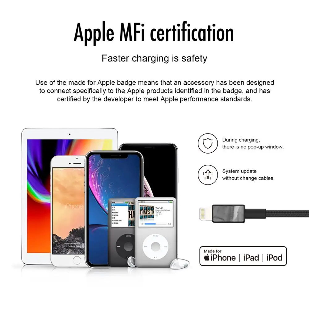 Кабель iFory MFI с подсветкой USB A-Lighting зарядное устройство для iPhone быстрая зарядка