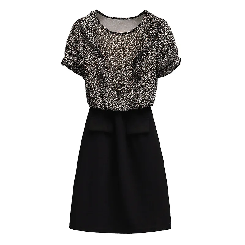

Summer Vintage Elegant Floral Dress Women's New Design Sense Ruffled Floral Chiffon Patchwork Slim Dresses Plus Size Y2K Dress