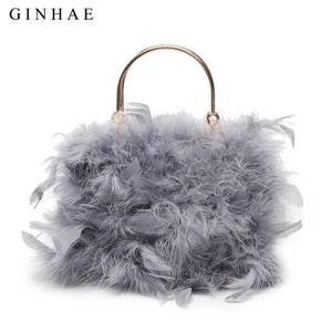 Сумка-тоут женская с натуральным страусиным пером, вечерние мочка-клатч с жемчугом, клатч на цепочке, Сумочка через плечо, зима 2021