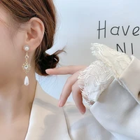 europe and the united states advanced sense s925 silver needle barot retro temperament love crystal pearl long tassel earrings