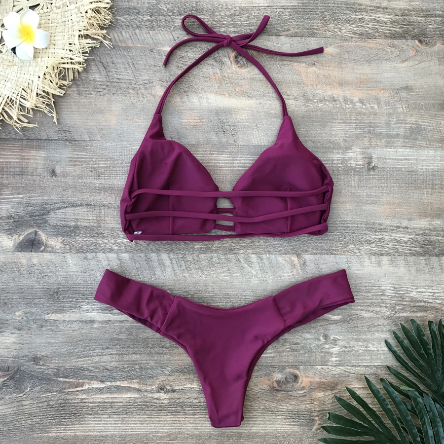 ZMTREE купальники с вырезами микро бикини винно красный пляжный купальный костюм