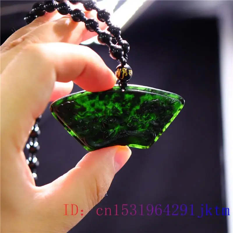 

Jade Lotus Pendant Necklace Chinese Gifts Jewellery Black Green Carved Obsidian Natural Charm Fashion Amulet Gemstone