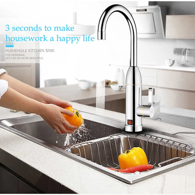 Buy Electric Kitchen Instant Heating Faucet Heater Hot Cold Dual-use Tankless Water Quickly Tap Shower With LED Display on