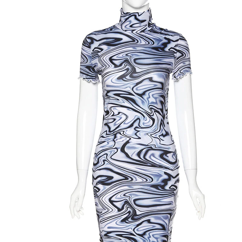 

Summer Sexy Mini Dress Turtleneck Elegant Club Bodycon Dresses Butterfly Sleeve Short Paisley Streetwear Party Clothes