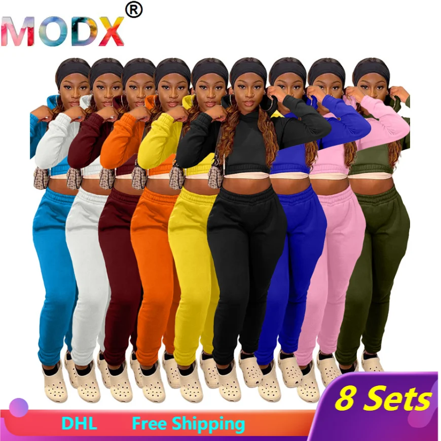 

Women Sexy Two Piece Sets Casual Sweat Suit Solid Outfits Hooded Matching Set Hoodies+Bandage Pants Fall Winter Clothing 6174