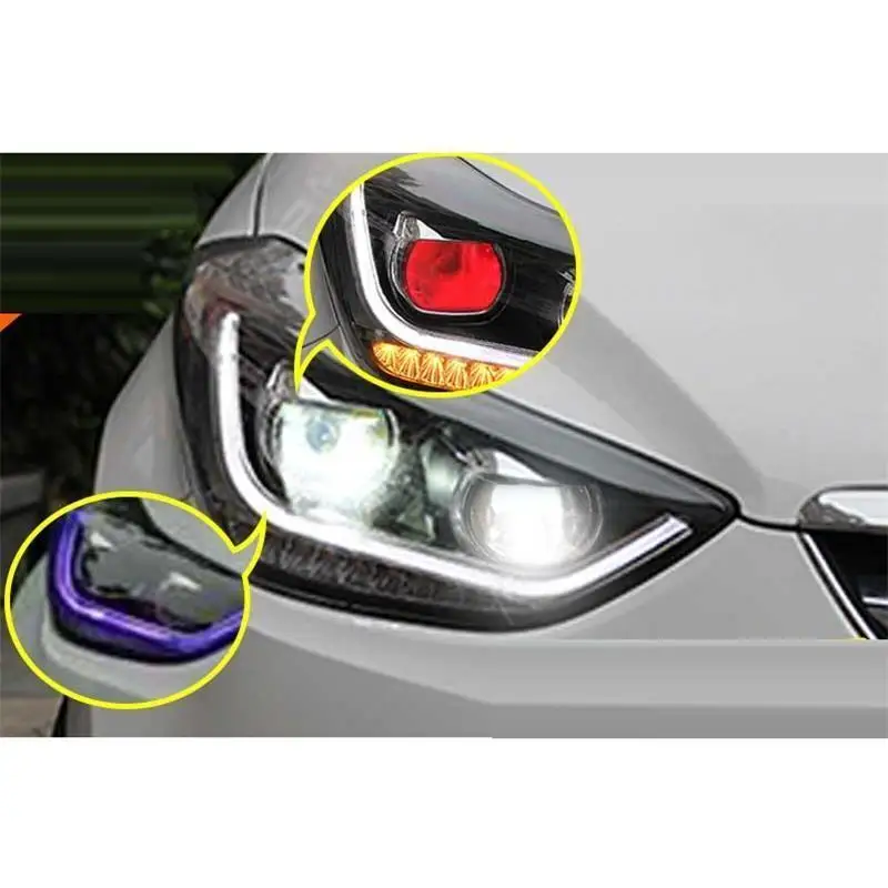 Drl Automovil автозапчасти Cob Стайлинг светодиодные дневные ходовые боковые поворотники фары автомобильные фары в сборе для hyundai Elantra