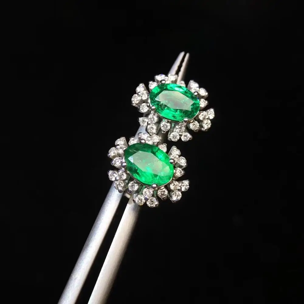 Женские серьги гвоздики с изумрудами ярко зеленые 100% карат|Серьги-гвоздики| |