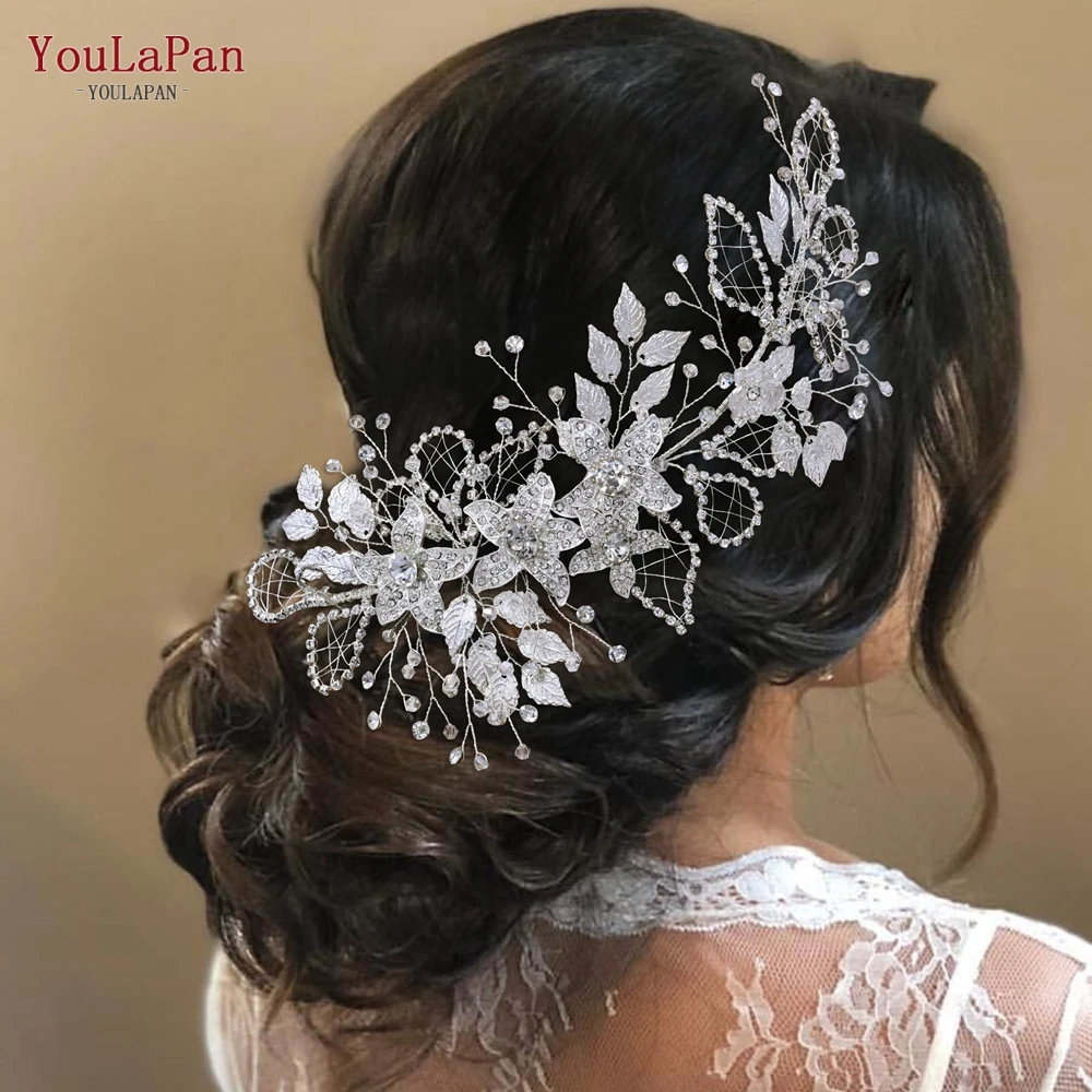 

YouLaPan HP282 Silver Golden Wedding Headband Flower Leaf Headpieces Rhinestones Bridal Headwear Wedding Tiara Hair Jewelry