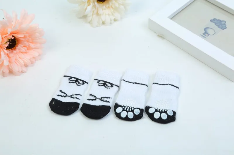 Носки для домашних животных 4 шт./лот хлопковые противоскользящие вязаные теплые