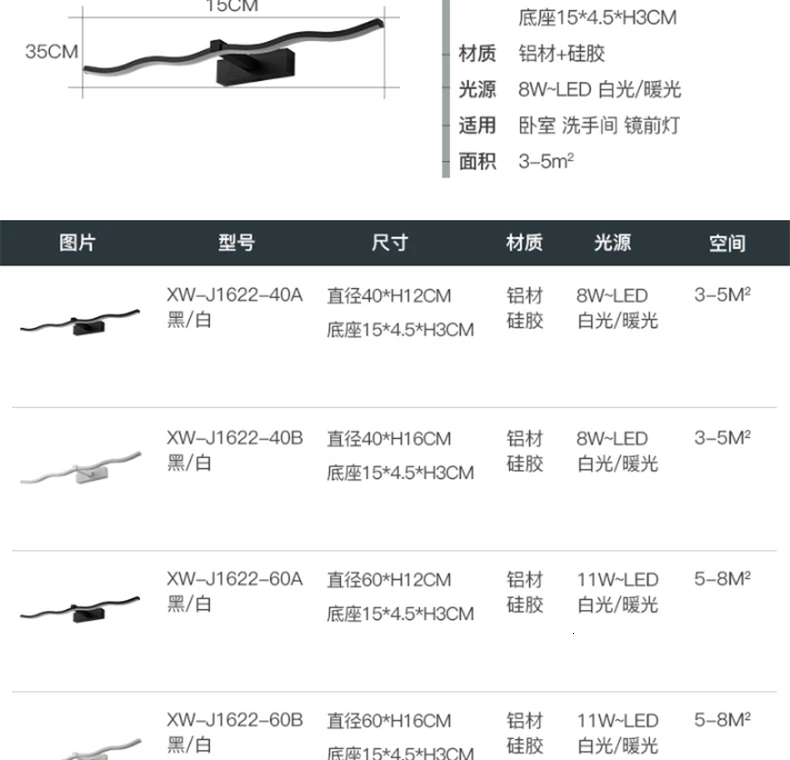 Chandelierrec, современный светодиодный настенные лампы для ванной AC90-260V, косметическое зеркало, светодиодный, водонепроницаемый, Lampara de espejo de maquillaje