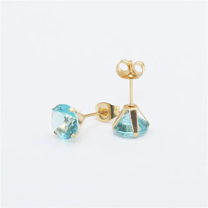 Lake Blue Glass Stud Earrings From 3mm to 8mm 316L Stainless Steel Real-Golden Plated No Easy Fade Allergy Free | Украшения и