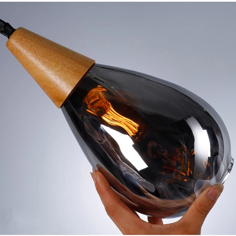 

WOODSMAN Nordic Wooden&Glass Pendant Light For Living Room Water Drop Shape E27 Edison Bulb LED Dining Room Lamp Hanging Fixture