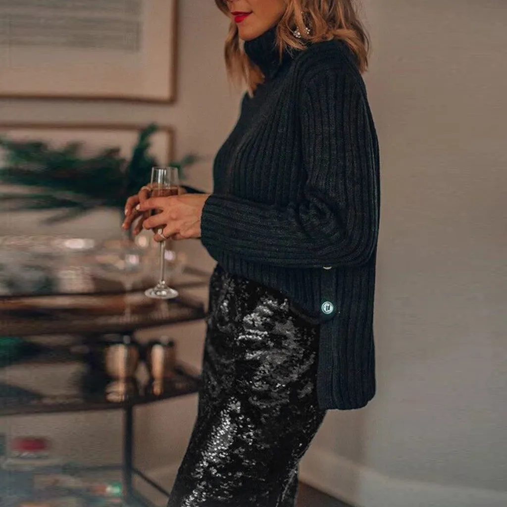 Женская юбка повседневная летняя с блестками высокая талия эластичная