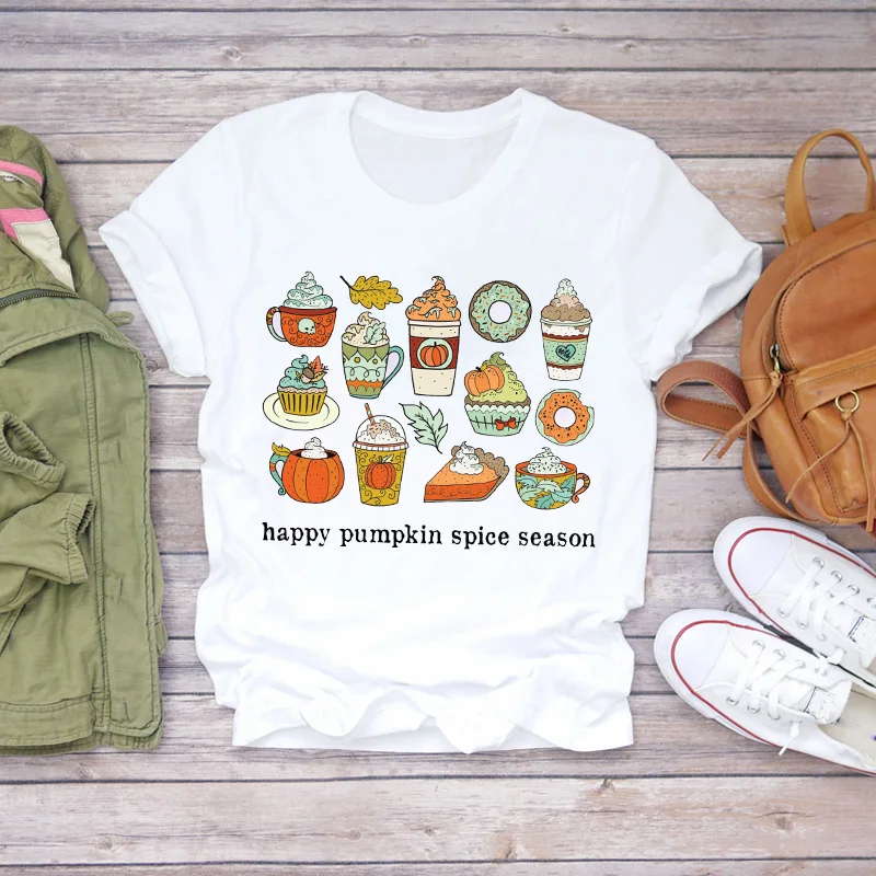 Женские футболки с рисунком тыквы кофе питья день благодарения хэллоуин осень