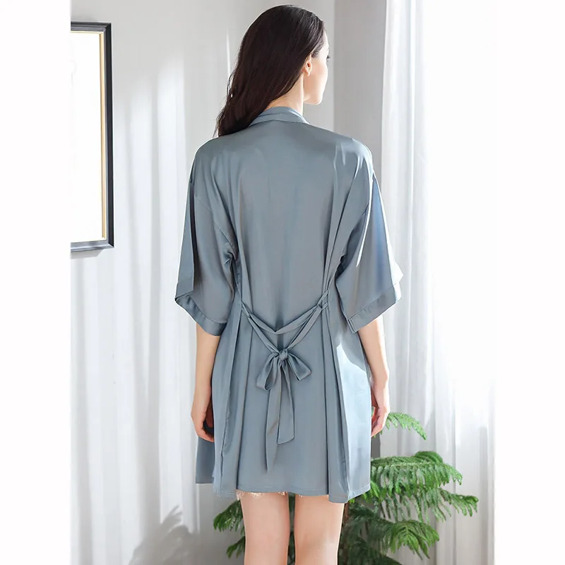 Sleepwear Female Spring Autumn NEW Sexy Sleeping Dress Thin Lace Sexy Two-Piece Ice Silk Robe Sets Women Nightdress 1923A