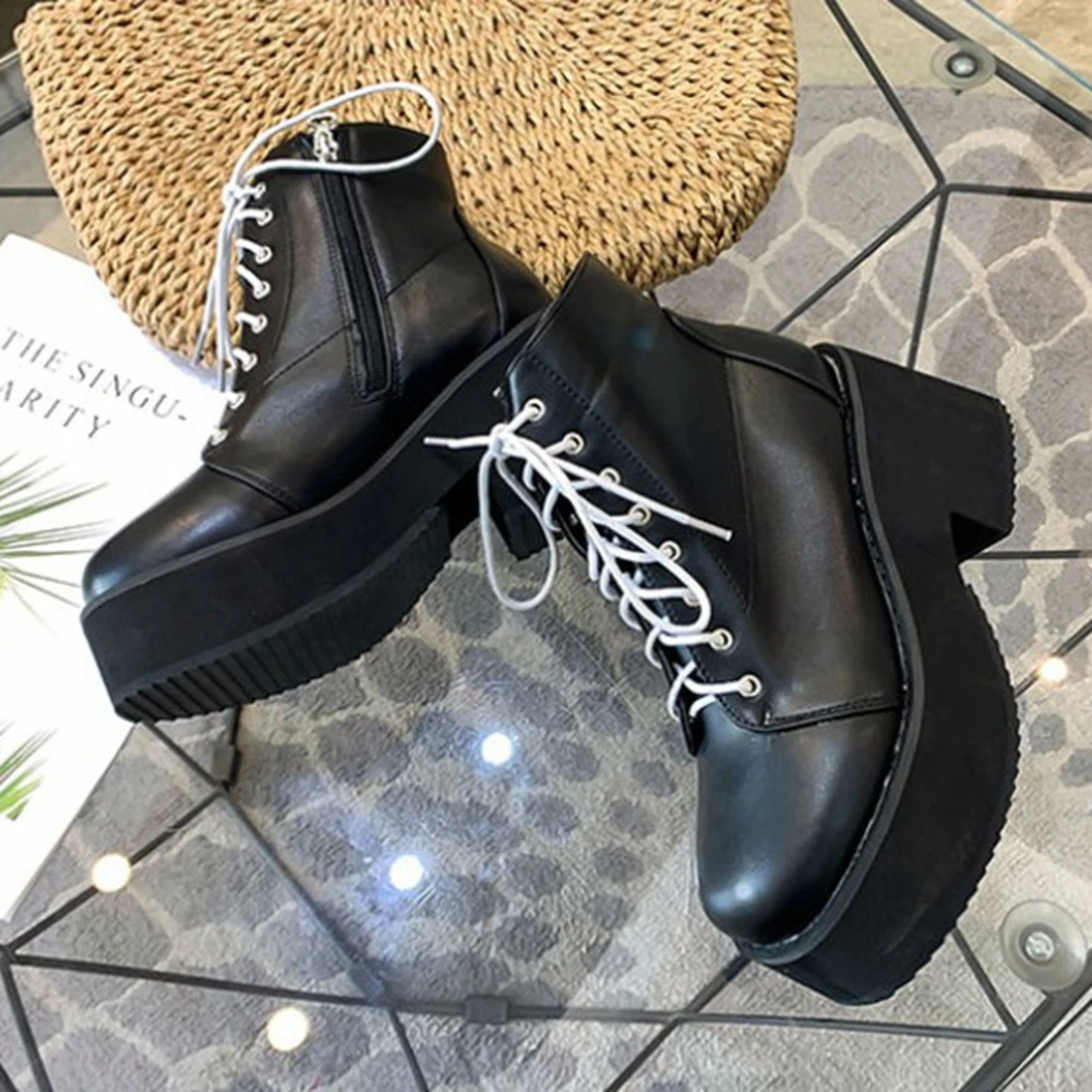 

Brand New Chic Square High Heels Skidproof Thick Platform cross-tied Work Ankle Booties Shoes Boots Women
