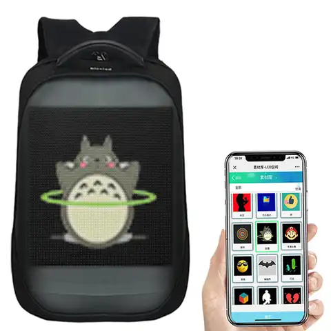 Рюкзак со светодиодным экраном, водонепроницаемый ранец с Wi-Fi управлением через приложение, с светильник светодиодный езды на велосипеде