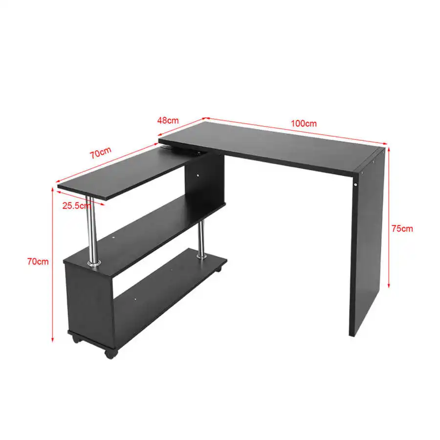 

360 Degree Rotatable Adjustable Corner Computer Office Desk With Book Shelves Home Laptop Table Corner office table