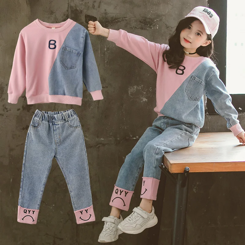 

Children Clothing Set Hoodie Jeans Kids Tracksuit 2021 Spring Girls Costume Kids Sport Suits for Girls Clothes 6 8 10 12 Years