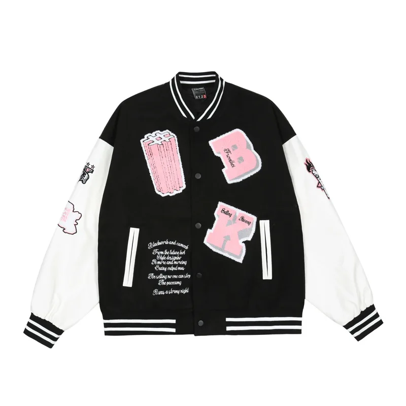 

Hip Hop Furry Letter Embroidery Baseball Bomber Jackets Men Harakuju PU Leather Patchwork Outwear Coats Streetwear Unisex