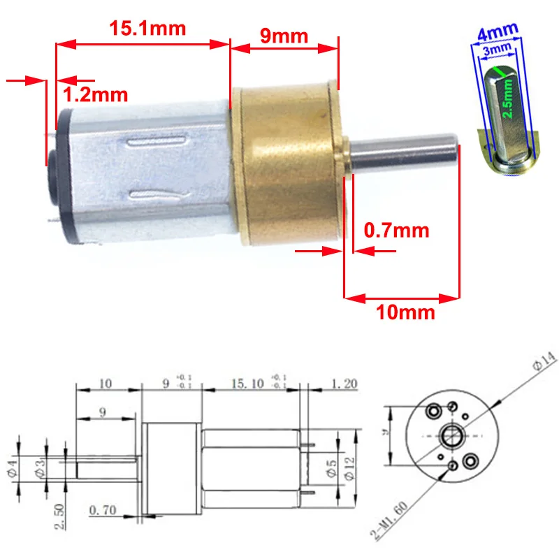 14GA-N20 Микро Мини DC мотор-редуктор 3V 6V 12V низкая скорость 15 до 600RPM Регулируемая
