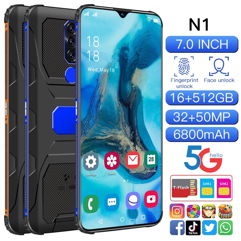 

Hot Sale N1 Global Version Smartphone 6800mAh Android 11 16GB 512GB 32MP 50MP 7.0 Inch Face Unlocked Qualcomm 888 Mobile Phone