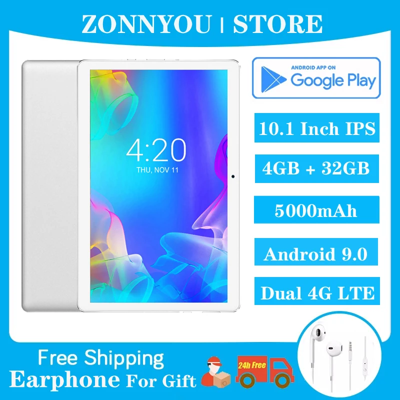 

ZONNYOU M1O Android 10 Inch Tablet 8 Core 4GB RAM 32GB ROM Wifi Tablets PC 1280x800 IPS 4G Phone Call Dual Wifi GPS Tablette PC