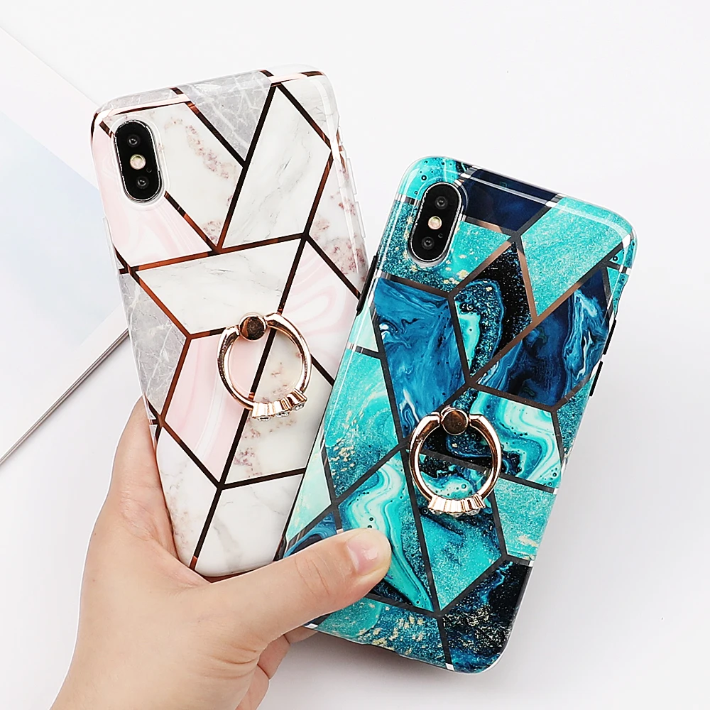 lovecom plating geometric marble phone case for huawei p40 pro p30 lite p20 lite pro with finger ring soft imd back cover gift free global shipping